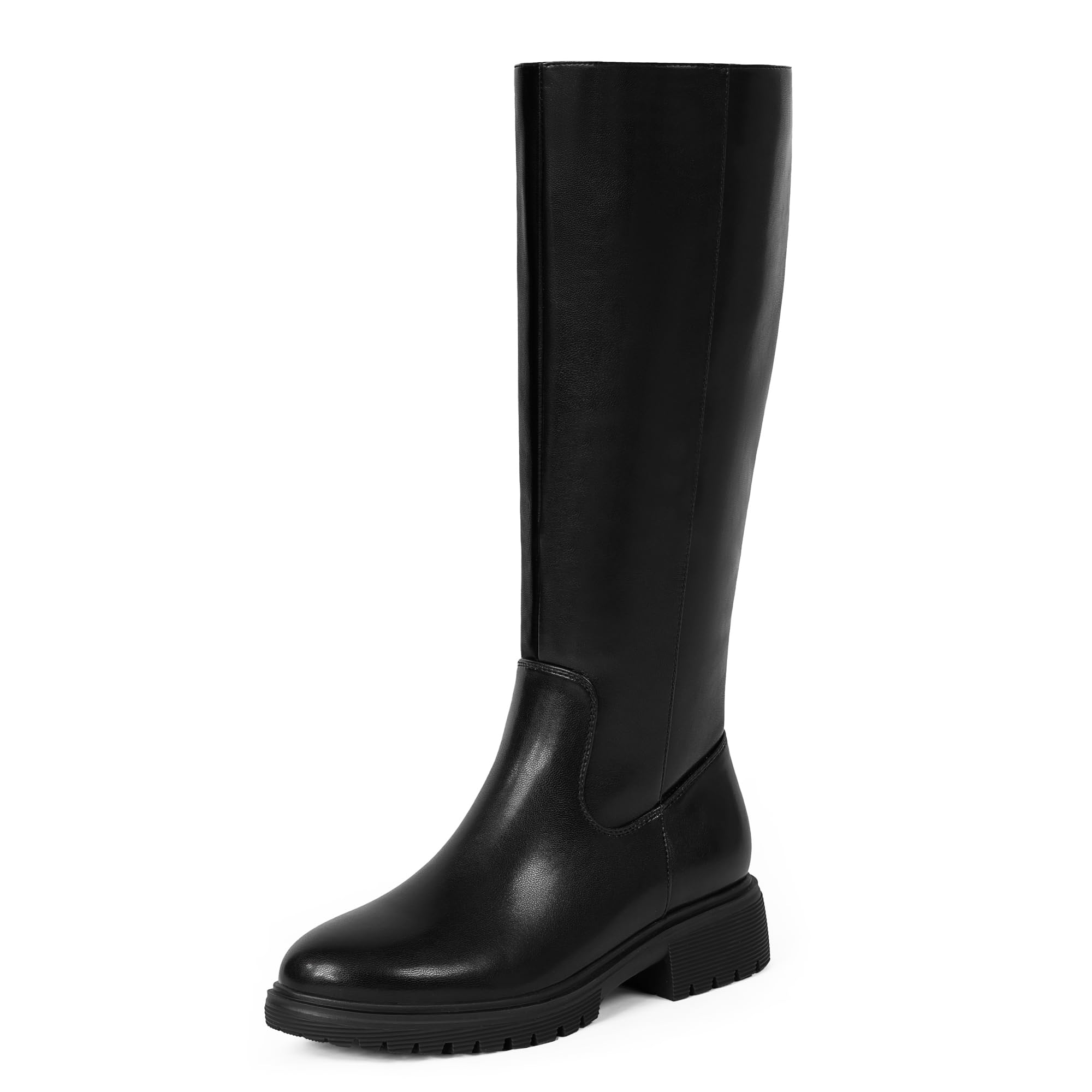 VIUGJNEX Knee High Boots Platform Chunky Low Heel Black Suede